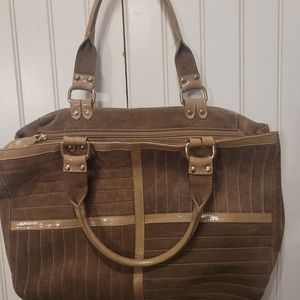 Claudia Firenze Suede and patent leather satchel hand bag.